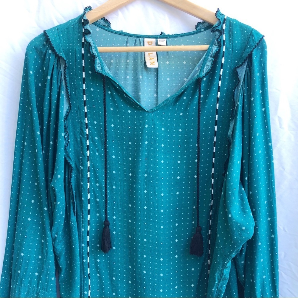 ANTHROPOLOGIE | DOLAN COLLECTION LUCILLE EMBROIDERY RUFFLE PRINTED BLOUSE LARGE - Picture 7 of 9
